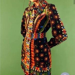 Farm Rio Black Macaw Night Long Sleeve Mini Dress